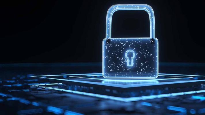 CGI image of a padlock on a digital platform CGI image of a padlock on a digital platform